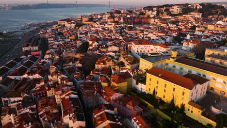 colorful lisbon waking up with sunlight