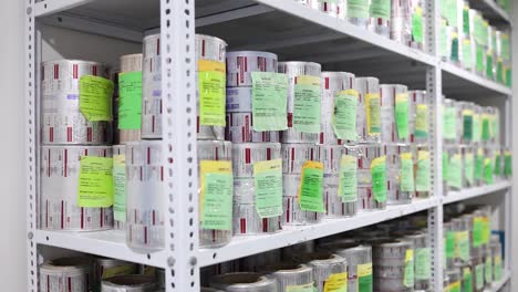 rolls of labels in a warehouse
