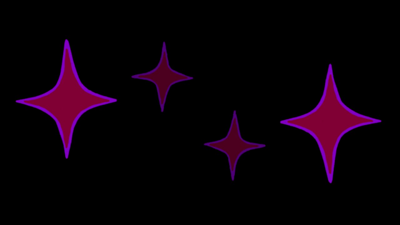 Animation purple stars shape sparkles on black background.