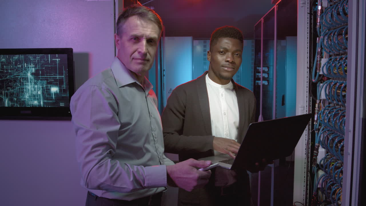 Multi-Ethnic Network Engineers Working in Data Center