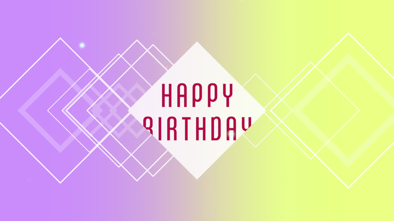 tarjeta de cumpleaños geométrica con diseño colorido y texto de feliz cumpleaños en negrita