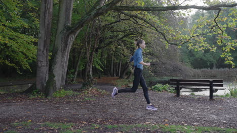 captivating slow-motion shot: camera follows woman from the side, showcasing graceful movement