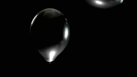create a striking visual with this slow-motion clip of two black shining balloons. the black background allows for seamless integration into event videos, perfect for elegant and modern party clips