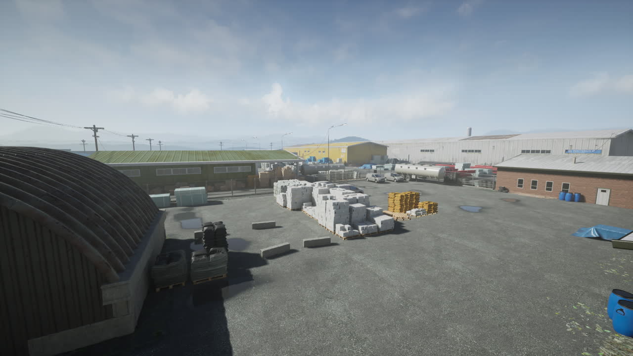 zona industrial con almacén y materiales de construcción