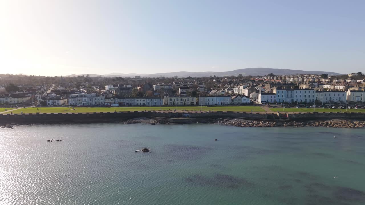 Flying Towards The Dun Laoghaire Suburban Coastal Town In Dublin, Ireland. - aerial shot