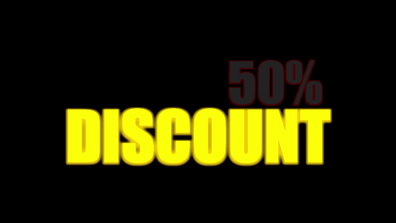 neón parpadeante 50% descuento escritura, en un fondo negro, perfecto para indicar un descuento en un mercado