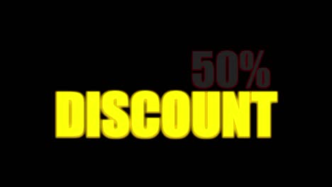 neón parpadeante 50% descuento escritura, en un fondo negro, perfecto para indicar un descuento en un mercado