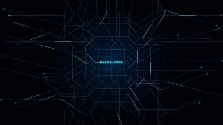 Animazione di circuito stampato digitale con testo Nexus Core