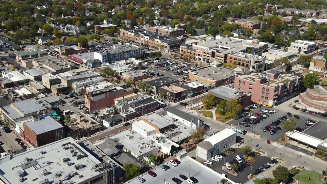 Aerial View of a Charming Downtown Area in Autumn