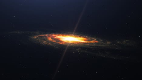 una galaxia amarilla flotando en el universo