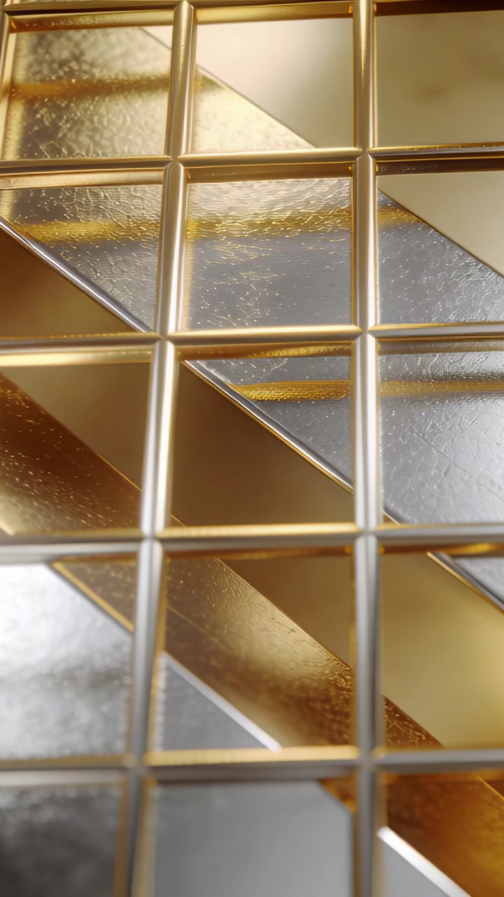 Vertical video: Tilting camera showing brass grid at door revealing frosted glass, gold reflections