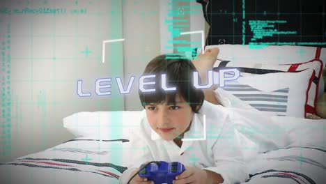 texto de nivel superior contra un niño jugando videojuegos