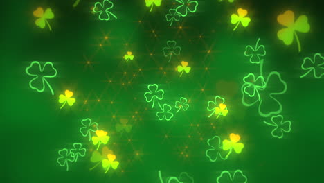 animation motion small green shamrocks with glitters on saint patrick day shiny background