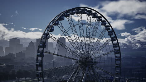 ferris wheel overlooking a city skyline