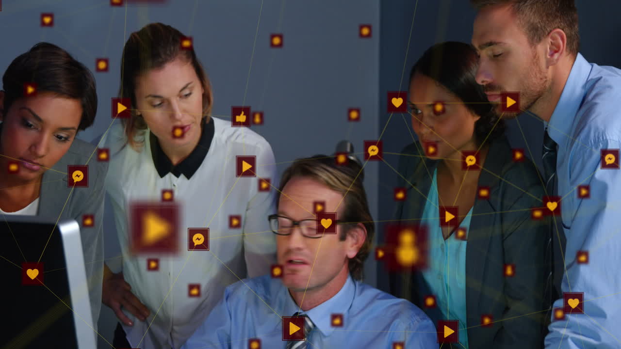 animación de la red de conexiones con iconos sobre personas de negocios