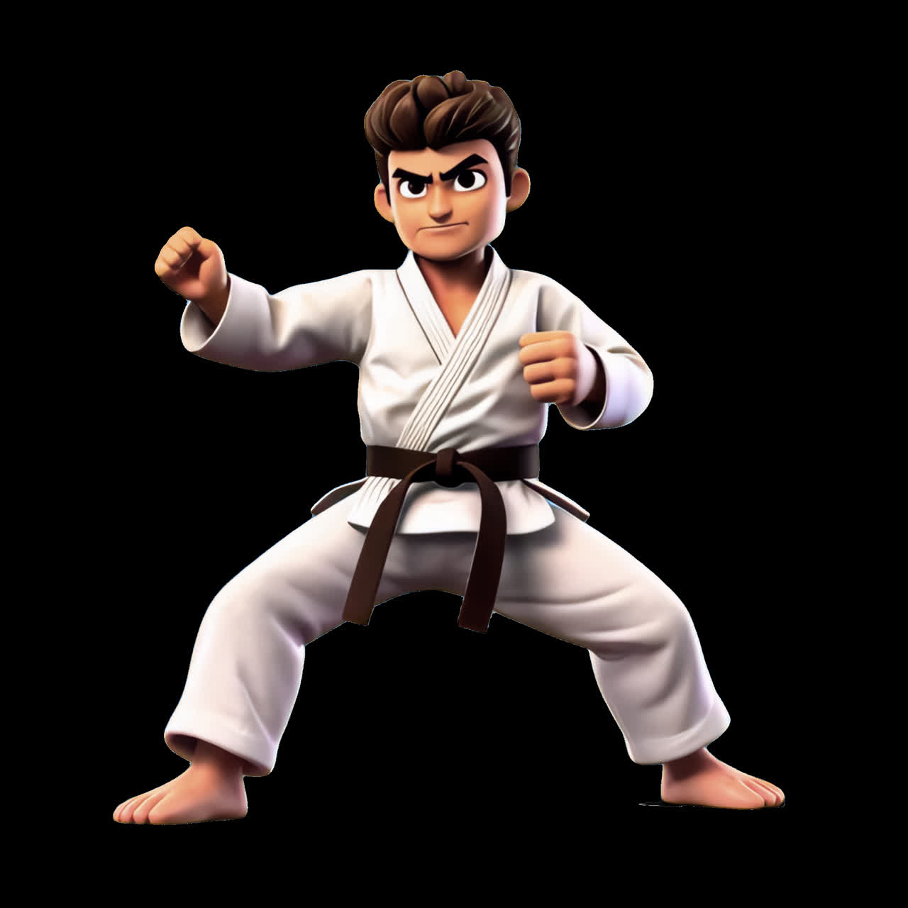 Animated karate character posing confidently animation isolated asset, transparent 4K video, alpha