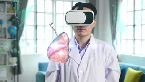 male doctor using vr glasses virtual reality working 3d human lung holographic