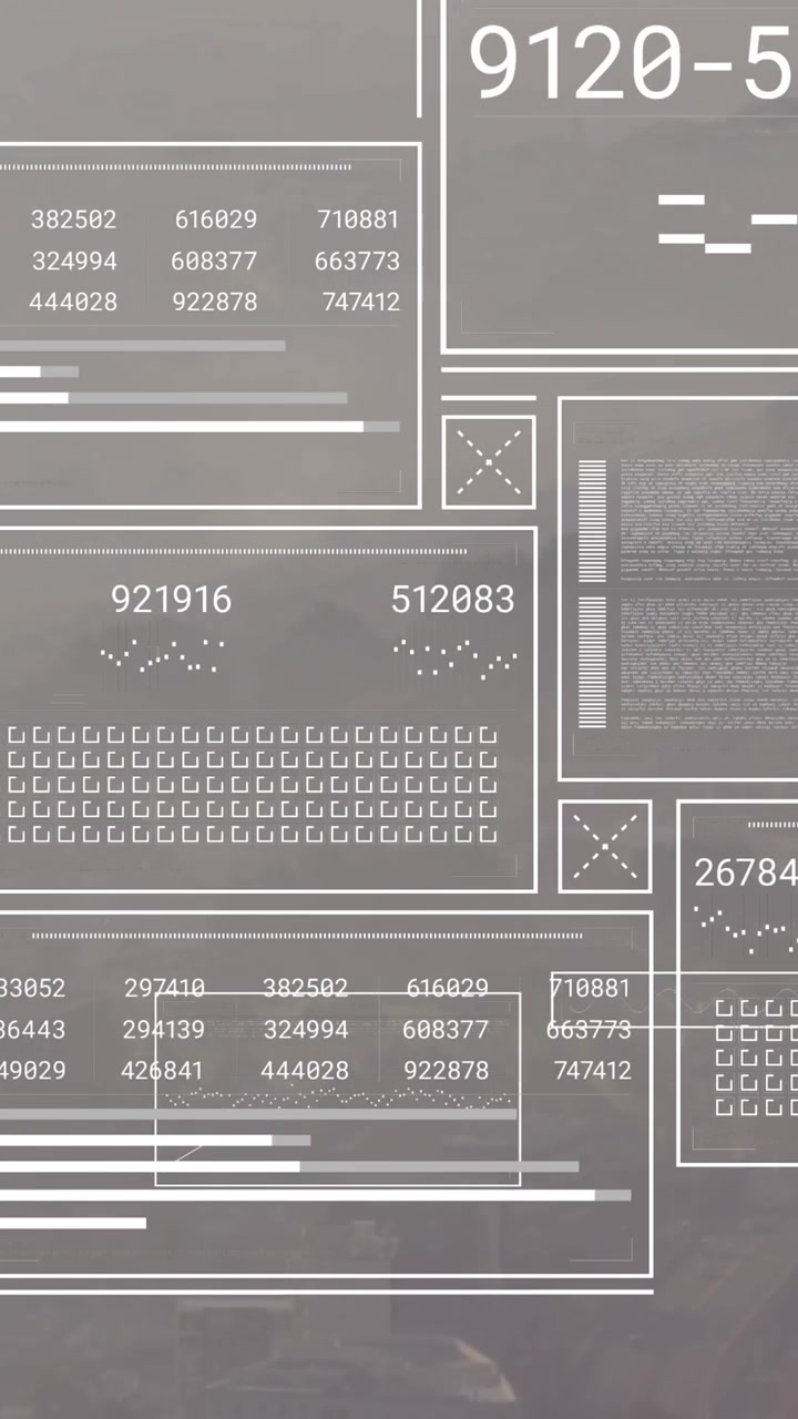 Animation of numbers and digital icons scope scanning