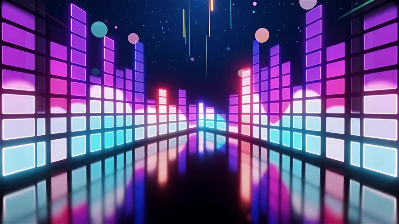 Futuristisk regnbuefarvet neon musik equalizer visualisering baggrund.