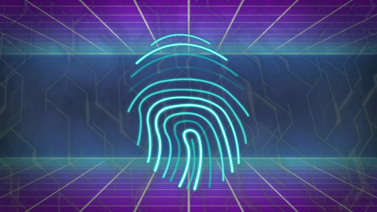 animación de la huella dactilar sobre líneas sobre fondo púrpura