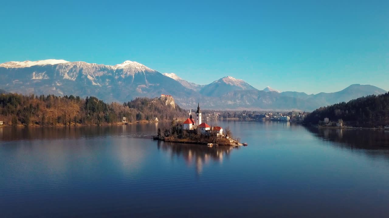 imágenes aéreas de drones 4k del lago bled en eslovenia