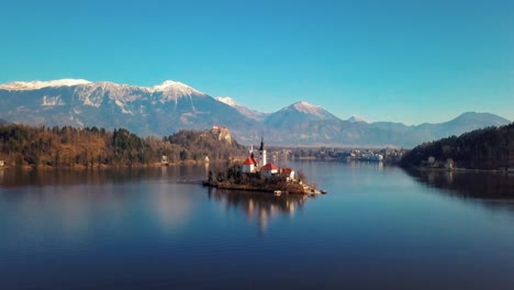 aerial 4k drone footage of lake bled in slovenia