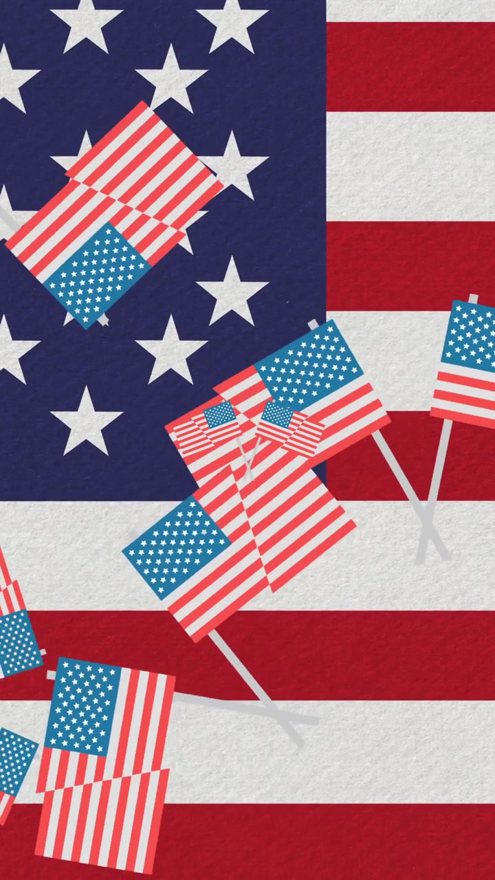 Animation of american flags icons over american flag