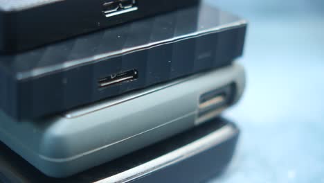 stack of external hard drives