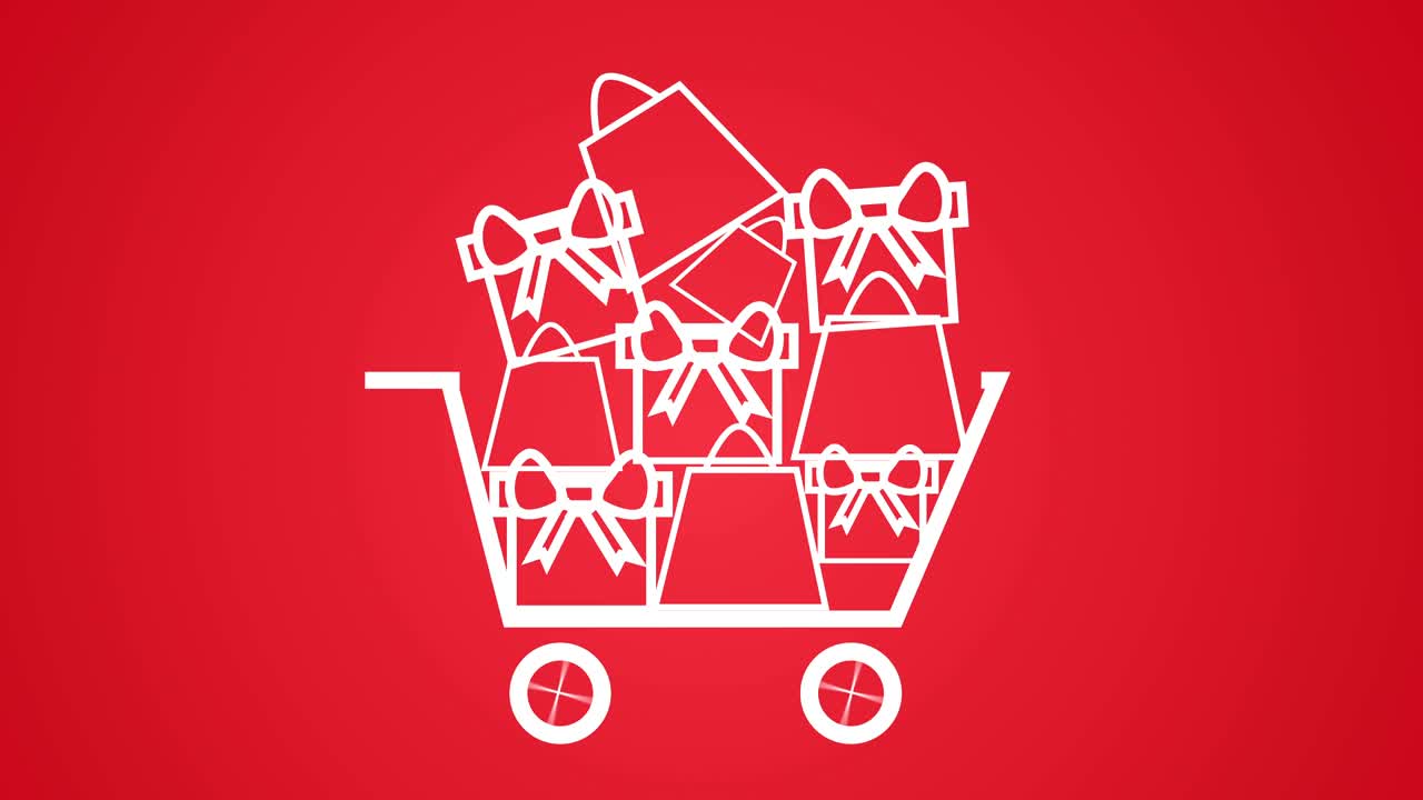 쇼핑 카트에 추가되는 품목, 크리스마스 선물 판매 개념 색과 빨간색