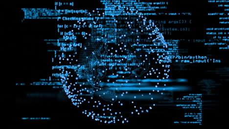 Animation of globe with data processing on black background