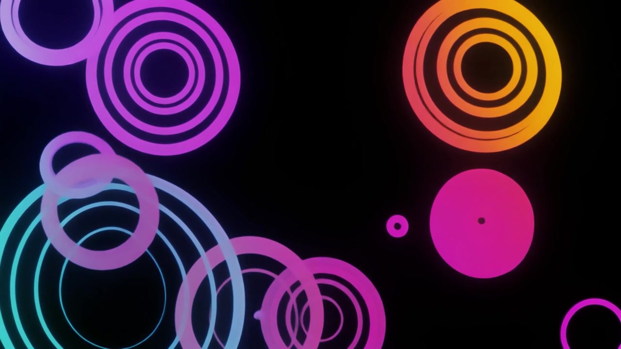 Abstracte motion graphics met gloeiende kleurrijke concentrische cirkels
