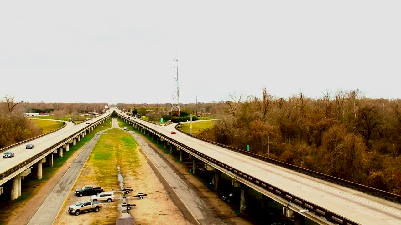 Drone footage of Atchafalaya National Heritage Area in Louisiana near interstate 10