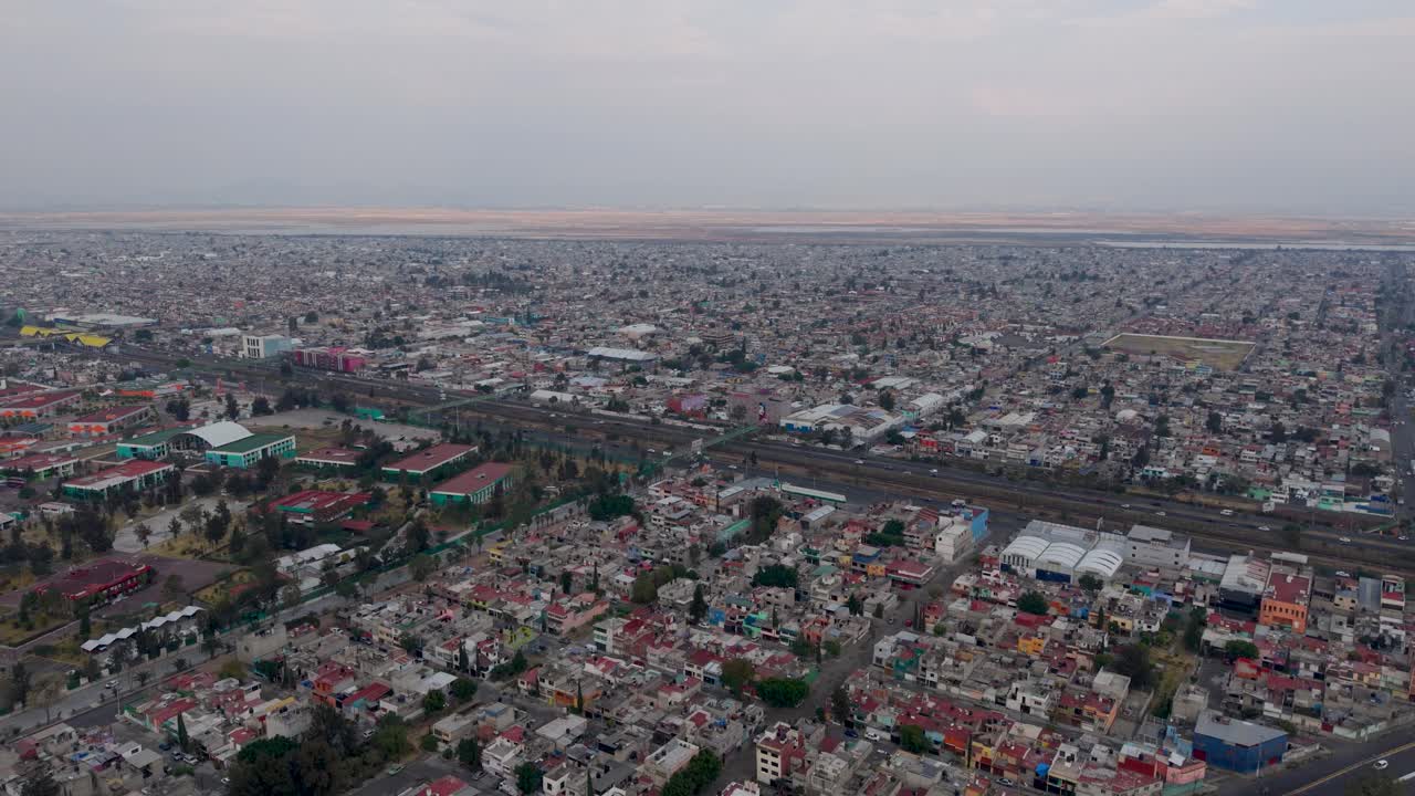 Drone view of dense urban zone of Ecatepec, north of Mexico City