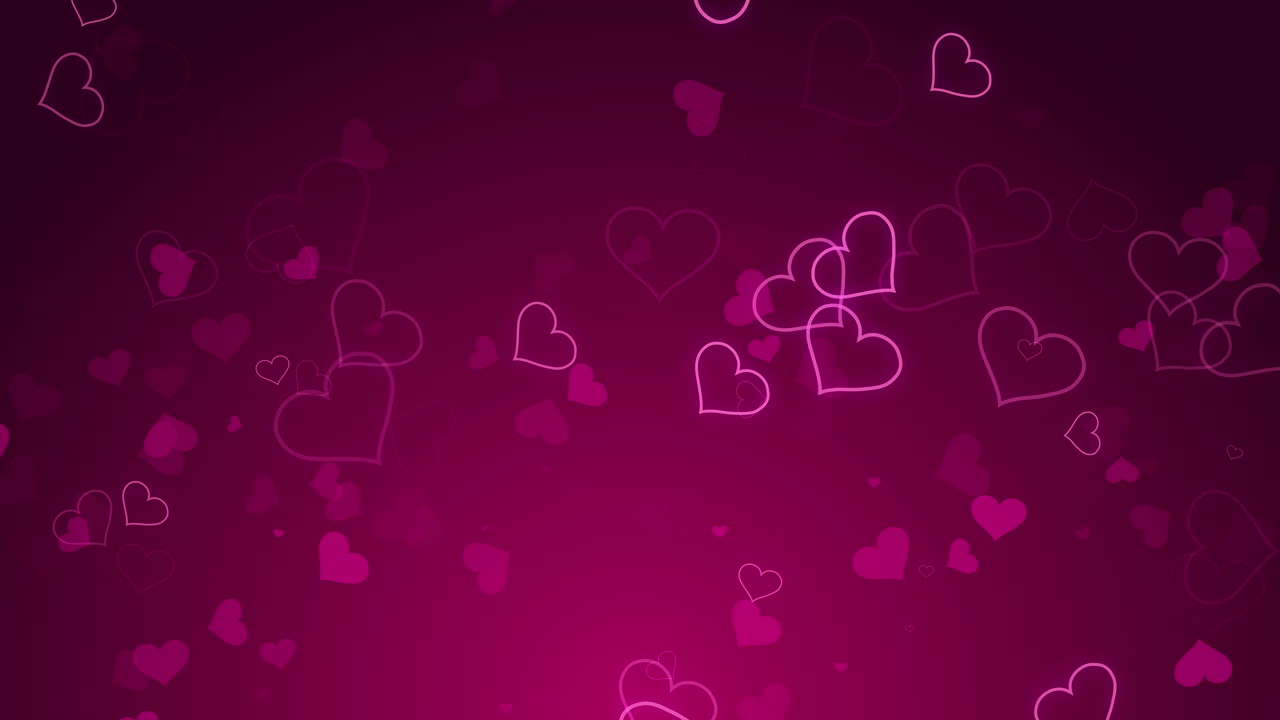 Happy Valentine's Day concept with neon flying hearts on red bokeh background. Loop festive animation.