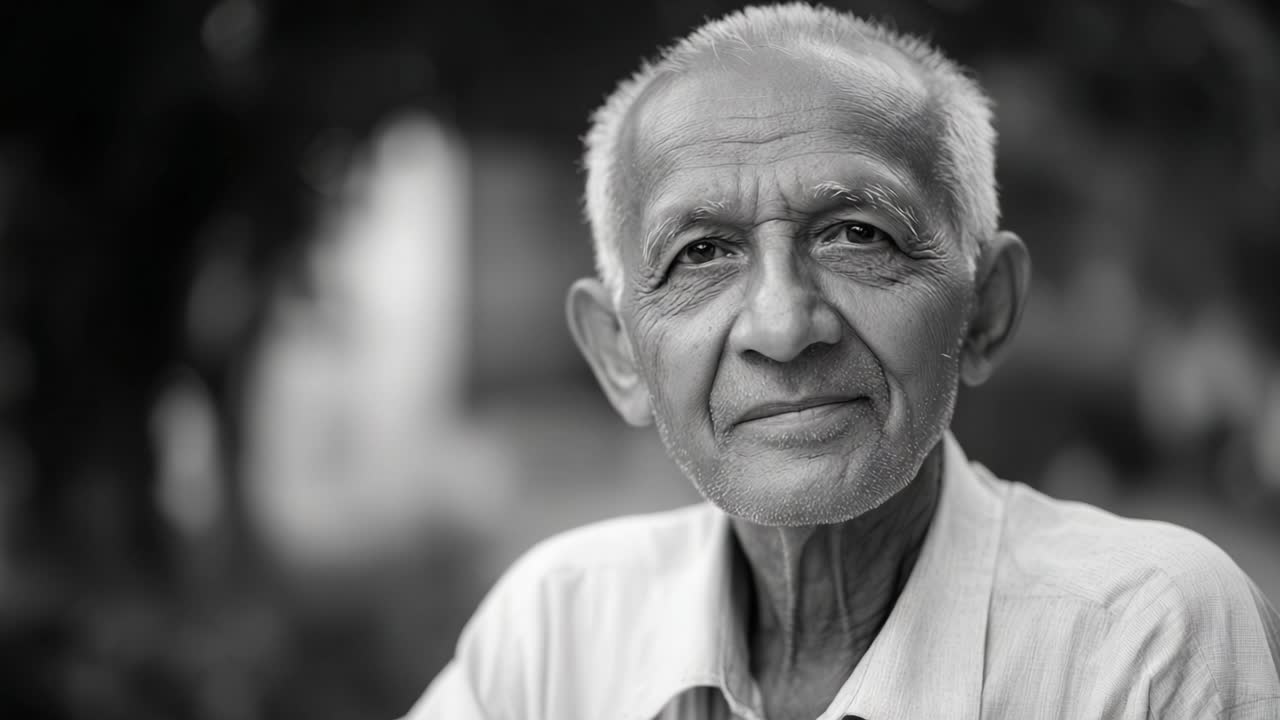 Un ritratto di saggezza: catturando l'emozione espressiva negli occhi di un uomo anziano, evidenziando la sua esperienza di vita e il suo carattere unico in bianco e nero.