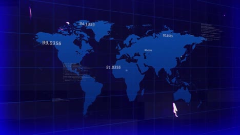 animación de números que cambian sobre el fondo azul del mapa del mundo