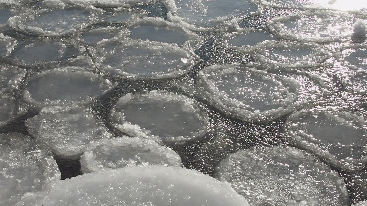 зимняя природа одноцветная: белые ледяные плиты плавают на замороженной поверхности моря