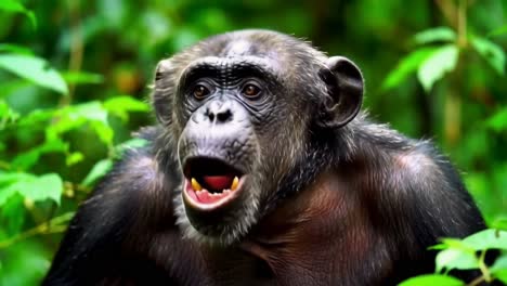 portrait of a chimpanzee in a lush green jungle environment