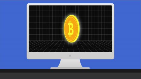 Moneda-Bitcoin-En-Una-Pantalla-De-Computadora