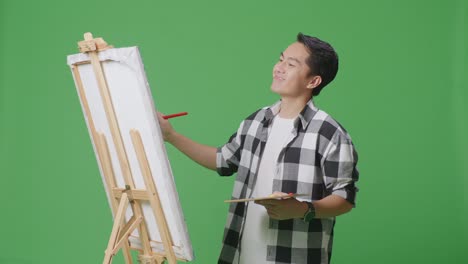 남자가 흥분해서 그림을 그리고