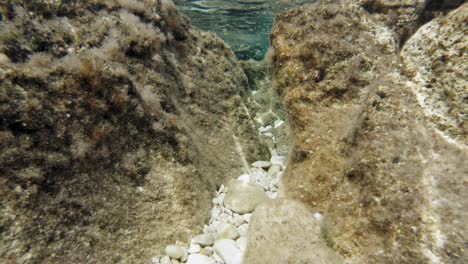 clear and rocky underwater surface in paralia beach, kefalonia, greece - underwater shot