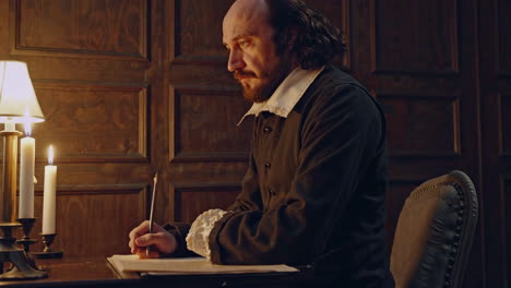 historical writer in a library