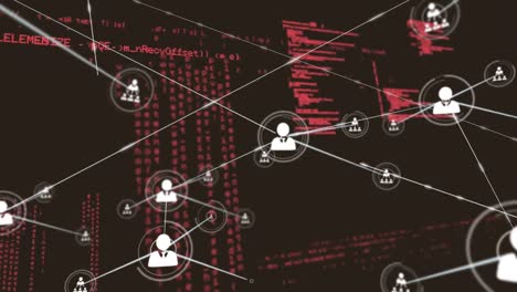 conectores en movimiento y datos digitales en fondo negro