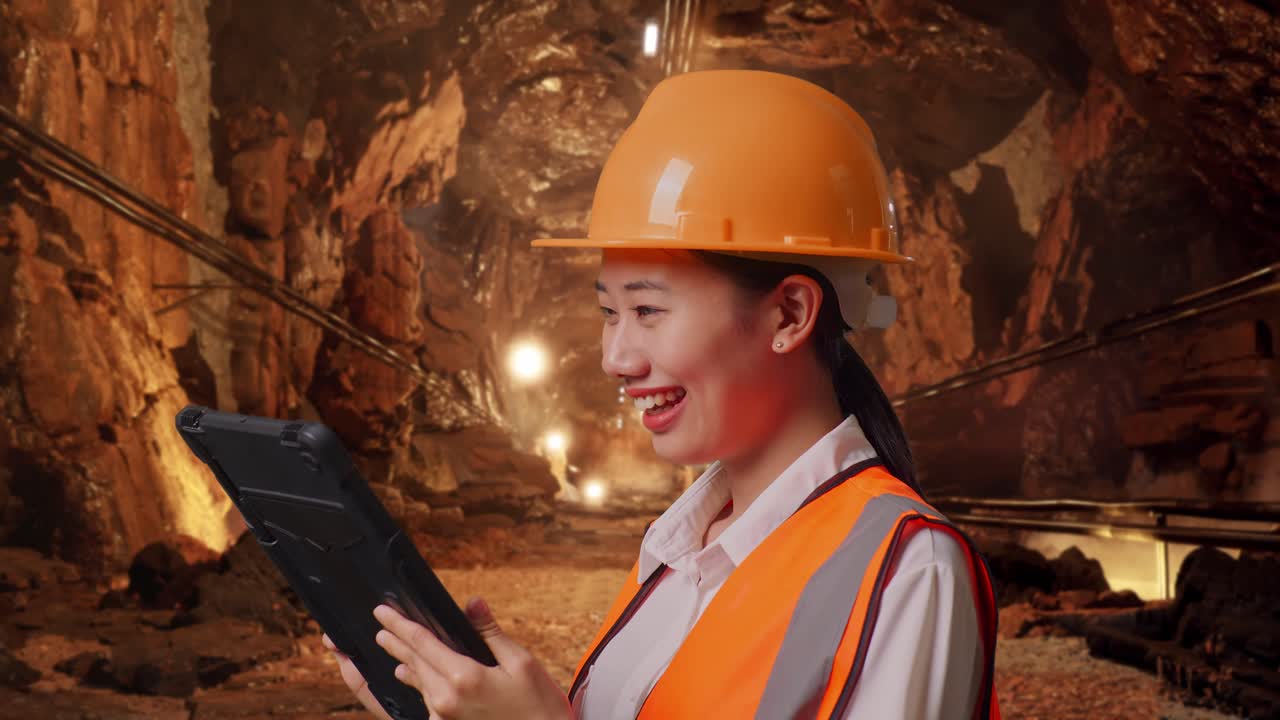Female Engineer in a Mining Tunnel