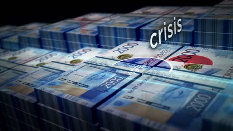 russian ruble rub crisis and recession money with banknote pack loop animation
