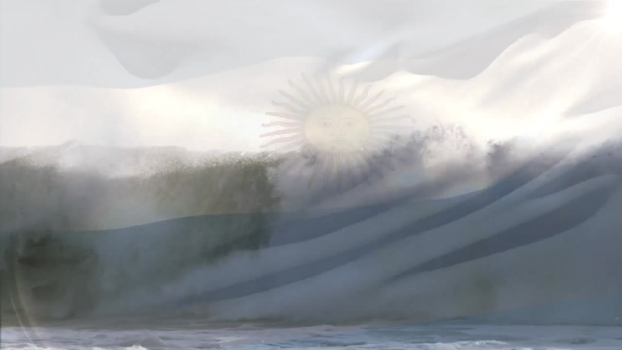 아르헨티나  ⁇ 발이 바다의 파도의 공중 전망에 반해 흔들리는 디지털 구성