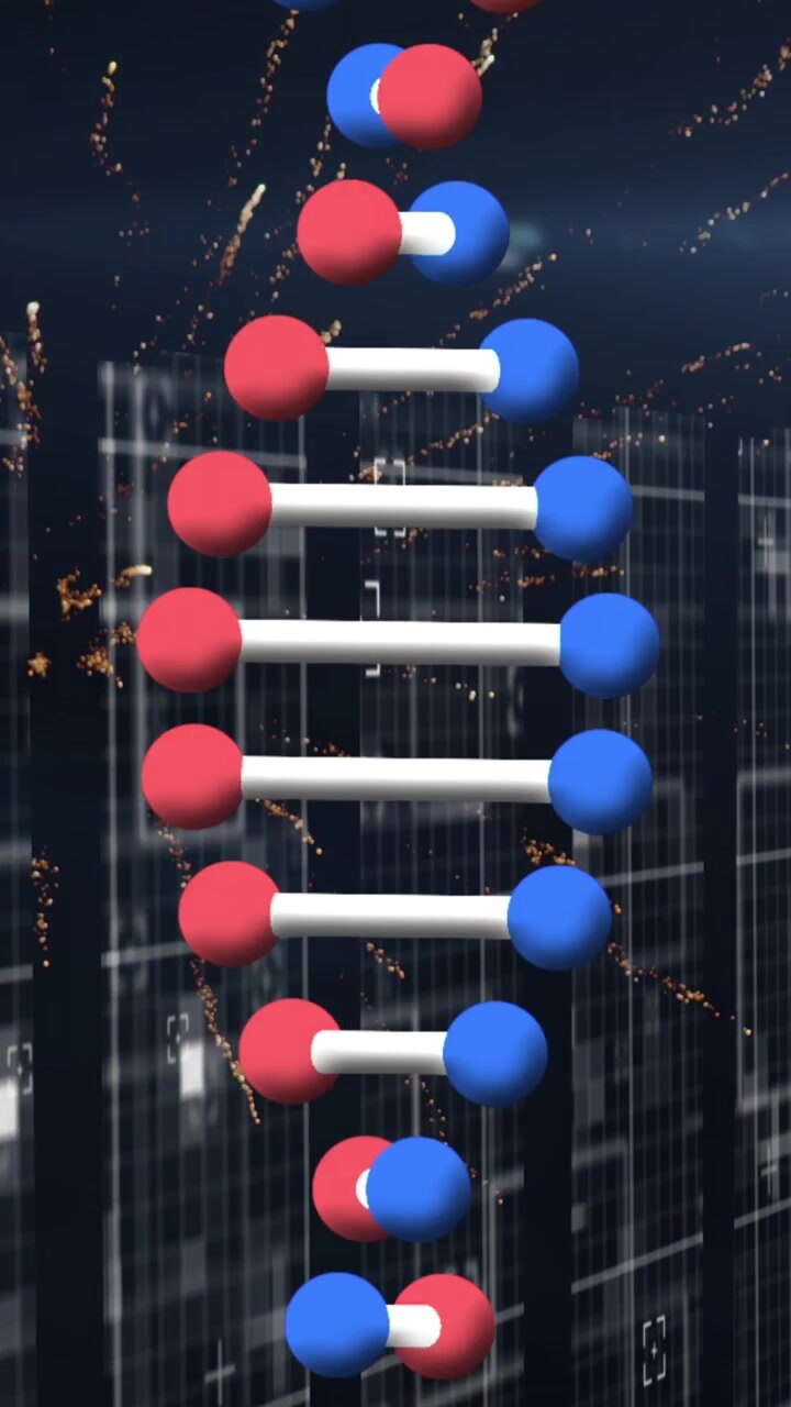 Animation of graphical dna helix rotating with firework exploding against abstract background