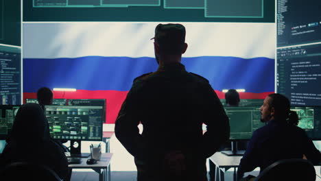 russian military personnel in high tech government office