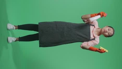 청소용품으로 청소하는 여성