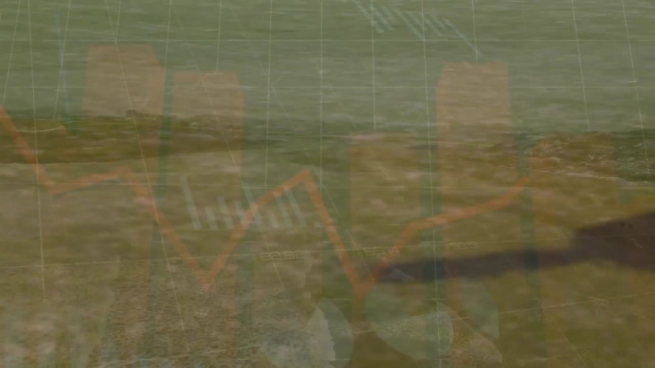 Animation of financial data and graphs over legs of diverse male soccer players during training